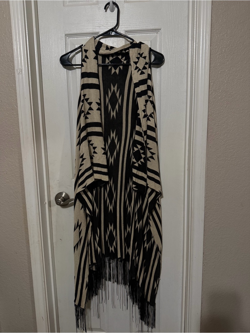 Neutral Black and Cream Aztec Fringe Cover-Up Dress - reversible